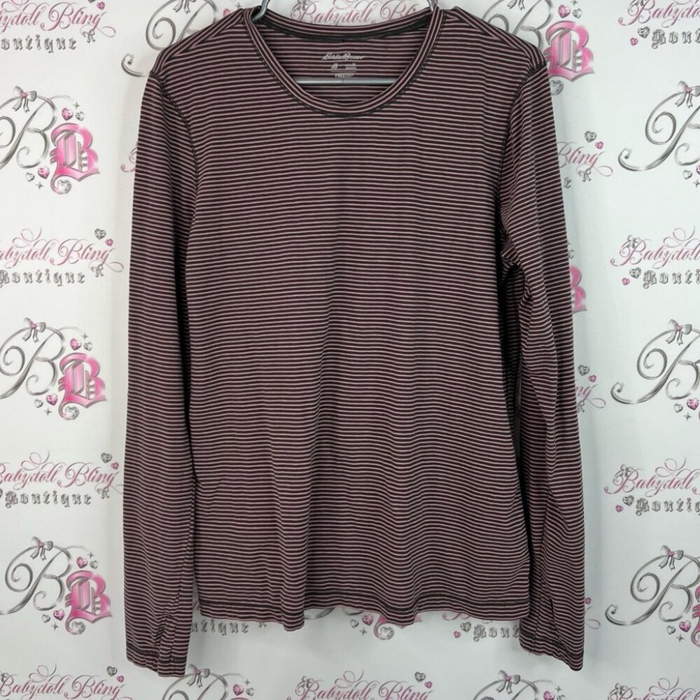 Eddie Bauer long sleeve striped pink grey Burgundy Striped Long Sleeve Tee